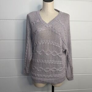 New York & Company Soho Jeans Medium Gray Purple‎ Pink Knit Sweater V Neck